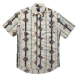 Wrangler Brushpopper Western Aztec Navajo Short Sleeve Pearl Snap Shirt M